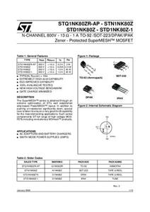 STMicroelectronics STD1NK80ZT4 MOSFET 1 N-kanaal 45 W TO-252