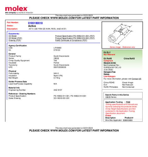 Molex 190190018 Flachsteckhülse