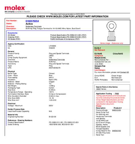 Molex 190570054 Ringkabelschuh
