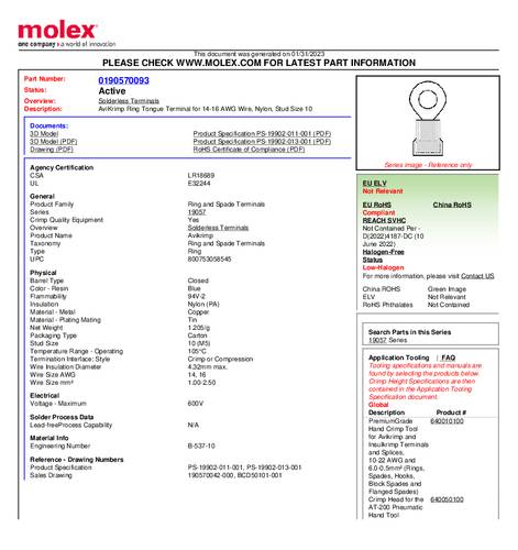 Molex 190570093 Ringkabelschuh Box