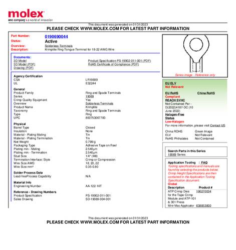 Molex 190690044 Ringkabelschuh Tape