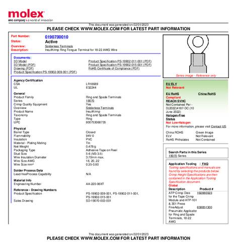 Molex 190700010 Ringkabelschuh Tape