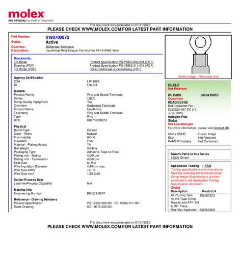 Molex 190700072 Ringkabelschuh Tape