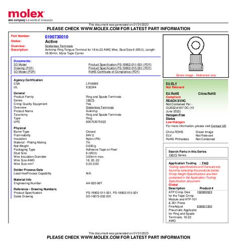 Molex 190730010 Ringkabelschuh Loch-Ø=3.5mm Tape