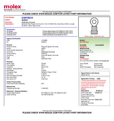 Molex 190730218 Ringkabelschuh Loch-Ø=3.5mm Tape