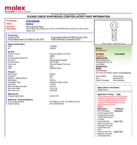 Molex 191640306 Ringkabelschuh Loch-Ø=5mm Tape