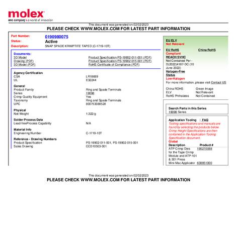 Molex 190980075 Gabelkabelschuh