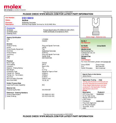 Molex 191150010 Gabelkabelschuh Tape