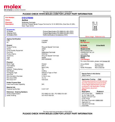 Molex 191270090 Gabelkabelschuh Loch-Ø=5mm Tape