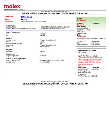 Molex 191410084 Gabelkabelschuh