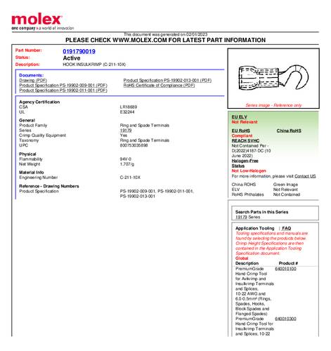 Molex 191790019 Gabelkabelschuh