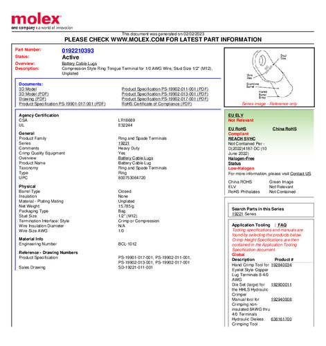 Molex 192210393 Ringkabelschuh Loch-Ø=12mm Bulk
