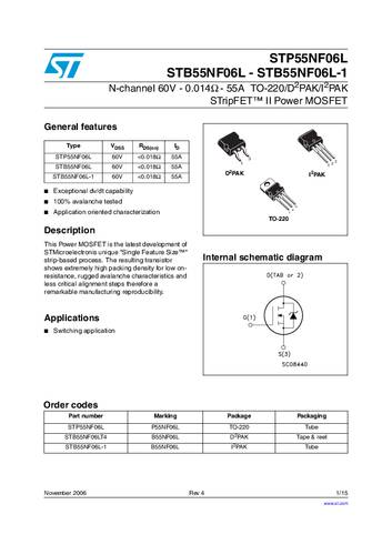 STMicroelectronics STB55NF06LT4 MOSFET 1 N-Kanal 95W D2PAK