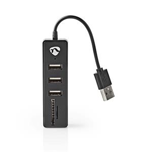 Nedis USB-Hub | USB-A Male | USB-A Female | 3 poort(en) | USB Gevoed | SD & MicroSD / 3x USB