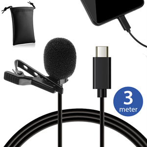 Speldmicrofoon met USB-C-aansluiting voor smartphone en tablet - 3 meter