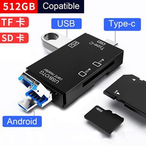 A Electronic Accessories 6 in 1 kaartlezer USB 3.0 Micro USB 2.0 Type C naar SD Micro SD Tf-adapter Smart Memory Sd Otg