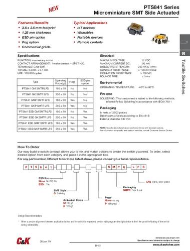 C & K Switches PTS841GKPSMTRLFS Druktoets 1x uit/(aan) IP40 1 stuk(s) Tape