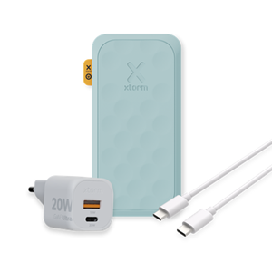 Xtorm 20W Fuel Series 5 Powerbank 10.000mAh - Blauw +  20W GaN2-Ultra Lader + Essential USB-C PD Kabel