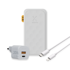 Xtorm 20W Fuel Series 5 Powerbank 10.000mAh - Wit +  20W GaN2-Ultra Lader + Essential USB-C naar Lightning Kabel