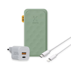 Xtorm 20W Fuel Series 5 Powerbank 10.000mAh +  20W GaN2-Ultra Lader + Essential USB-C naar Lightning Kabel, Grün