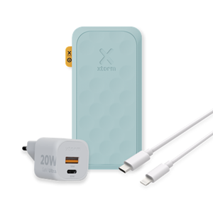 Xtorm 20W Fuel Series 5 Powerbank 10.000mAh - Blauw +  20W GaN2-Ultra Lader + Essential USB-C naar Lightning Kabel