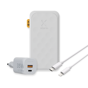 Xtorm 35W Fuel Series 5 Powerbank 20.000mAh - Wit +  20W GaN2-Ultra Lader + Essential USB-C naar Lightning Kabel