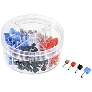 TRU COMPONENTS TC-11599332 Assortiment adereindhulzen 0.75 mm², 2.5 mm² Volledig geïsoleerd Grijs, Rood, Zwart, Blue 200 stuk(s)