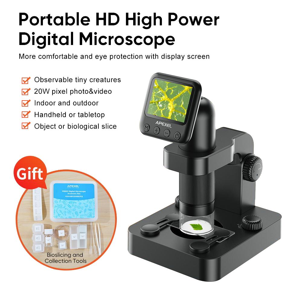 Apexel biologische digitale microscoop HD pixel foto & video draagbare LED vergrootglas elektronische microscoop camera met specimen tool