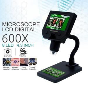 Crown Global 600X Digitale Microscoop Elektronische LCD Digitale Microscoop Met Hoge Helderheid 8 LEDs Telefoon Reparatie Vergrootglas + Metalen Standaard