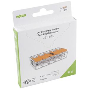 WAGO 221-615 221 Verbindungsklemme flexibel: 0.5-6mm² starr: 0.5-6mm² Polzahl (num): 5 6 St. Trans