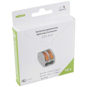 WAGO 222 Lasklem Flexibel: 0.08-4 mm² Massief: 0.08-2.5 mm² Aantal polen: 2 10 stuk(s) Grijs, Oranje