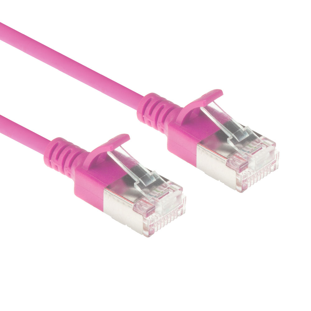 ACT DC7402 LSZH U/FTP CAT6A Datacenter Slimline Patchkabel Snagless | RJ45 Connectoren | Roze | 2 meter