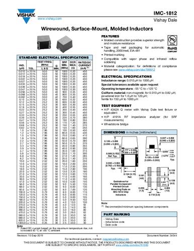 Vishay IMC1812ES102J Induktivität SMD 1.000 µH 40Ω 30mA