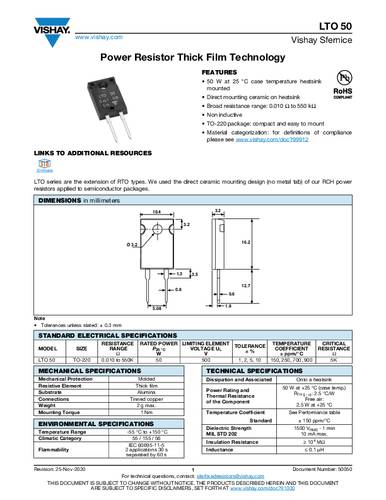 Vishay LTO050F1R000FTE3 Leistungs-Widerstand 1Ω THT TO-220 50W 1% Tube