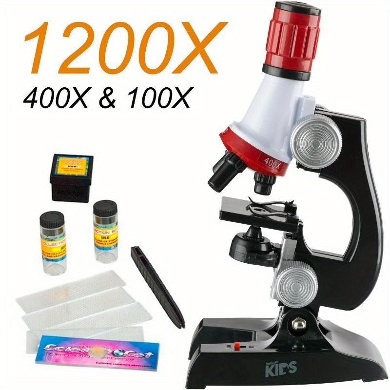 TTikTok 1 Set 100X-1200X LED Beginner Microscope Playset +4 Slides