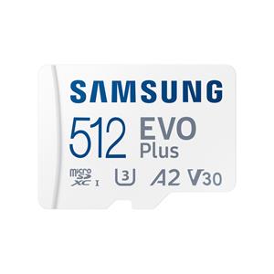 Samsung EVO Plus microSD-kaart Retail 512 GB UHS-I, v30 Video Speed Class, A2 Application Performance Class Incl. SD-adapter