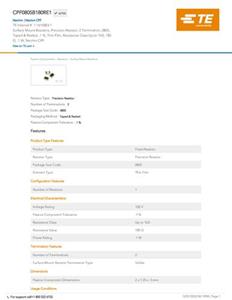 TE Connectivity 1-1614883-1 Thin Film weerstand 180 Ω SMD 0805 0.1 % 25 ppm 1 stuk(s) Tape on Full reel