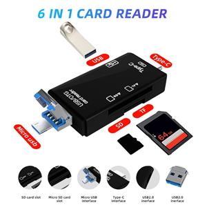 YJMP OTG SD TF-kaartlezer Hoge snelheid transmissie Type-C USB 2.0 Micro USB-geheugenkaartadapter plug and play Voor laptop Ondersteuning 512 GB zwart