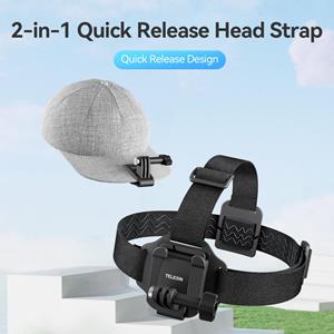 TELESIN QHM-001 2-in-1 hoofdband voor actiecamera Verstelbare hoofdband Camerahoed met snelontgrendeling zwart