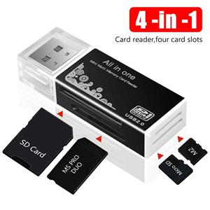 Meiteai-All 4-in-1 USB-kaartlezeradapter voor Memory Stick Pro Duo Micro SD/T-Flash/M2/MS zwart