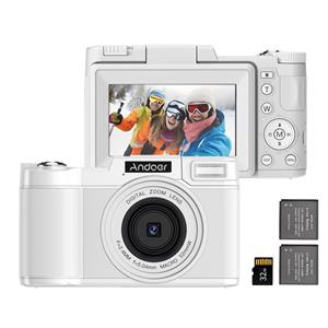 Andoer draagbare digitale camera met 3,0-inch TFT draaibaar scherm 48MP 4K Ultra HD 16X zoom wit