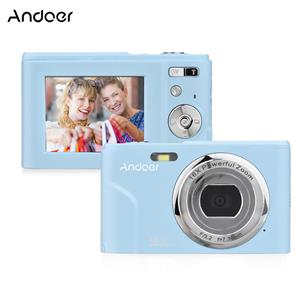 Andoer draagbare digitale camera 48MP 1080P 2,4-inch IPS-scherm 16X zoom Autofocus Zelfontspanner Gezicht blauw