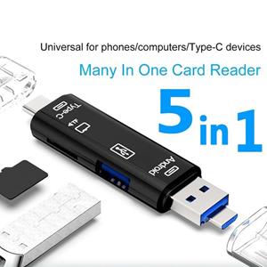 GC SupMarket 5 in 1 multifunctionele USB 3.0 Type C/Usb/Micro USB/Tf-geheugenkaartlezer OTG-kaartlezeradapter zwart