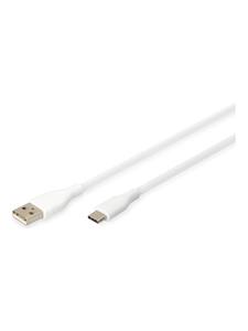 Digitus USB-C-kabel USB 2.0 USB-A stekker, USB-C stekker 2 m Wit (mat) Uitstekende verouderingseigenschappen, Flexibel, Flexibele binnenader, Bestand tegen