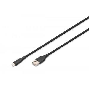 Digitus USB-laadkabel USB 2.0 USB-A stekker, Apple Lightning stekker 200 cm Zwart Flexibel, Zeer flexibel, Met USB, Silicone, Uitstekende