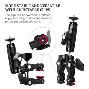 Andoer Multifunctionele klem Fietsstuuradapter Mount Ball Mount Klem Dubbele 360 ​​graden draaibare balhoofd zwart