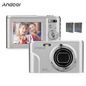 Andoer draagbare digitale camera 48MP 1080P 2,4-inch IPS-scherm 16X zoom Autofocus Zelfontspanner 128GB zilver