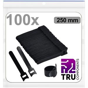 TRU COMPONENTS T24CA097 Klittenband kabelbinder Om te bundelen Haak- en lusdeel (l x b) 250 mm x 12 mm Zwart 100 stuk(s)