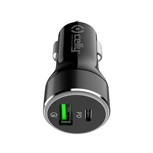 Celly Auto lader USB + USB-C QC30