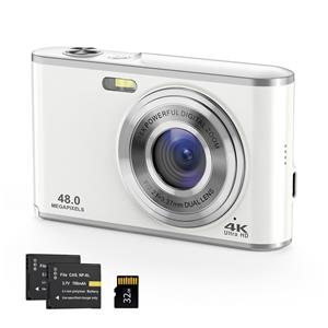 Honor Electronics Kindercamera 4K digitale camera Videocamera met flitslicht 1/4 inch schroefgat 48 MP dubbele lenzen 16X wit